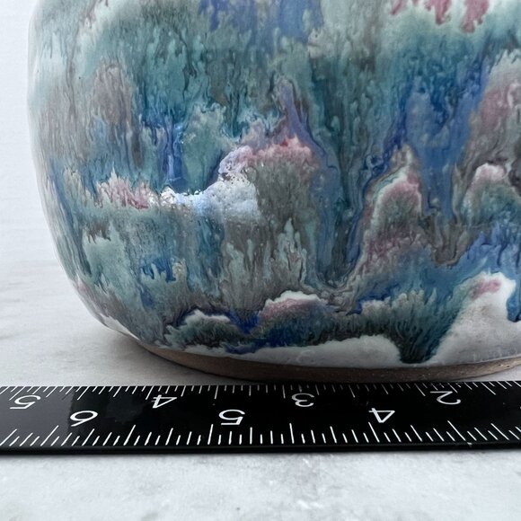 Artisan Made Small House Pottery Teapot With Lid Blue & Pink Ceramic Sanger TX - Picture 8 of 9